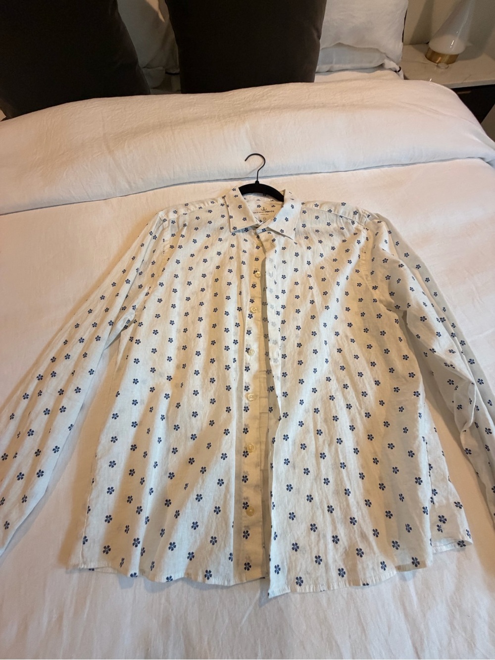 Men's White Floral-Print Casual Button-Down Shirt